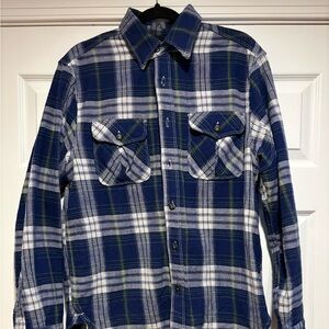 Freenote cloth Casual Blue, white and Green Plaid Button-Down Shirt